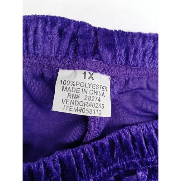 Purple Women Crushed Velvet Velour Pants Purple Sz 1X Pull On Elastic Waist - Picture 4 of 5